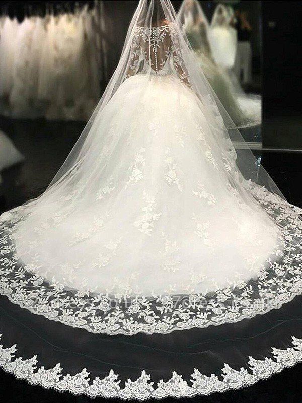 Long sleeve cathedral train wedding clearance dress