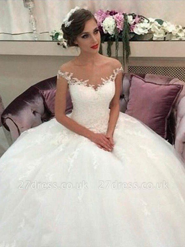 Sleeveless Off-the-Shoulder Tulle Court Train Ball Gown Wedding Dresses UK