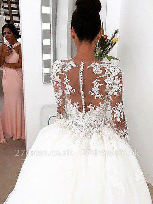 Scoop Neckline Lace Ball Gown Court Train Long Sleeves Wedding