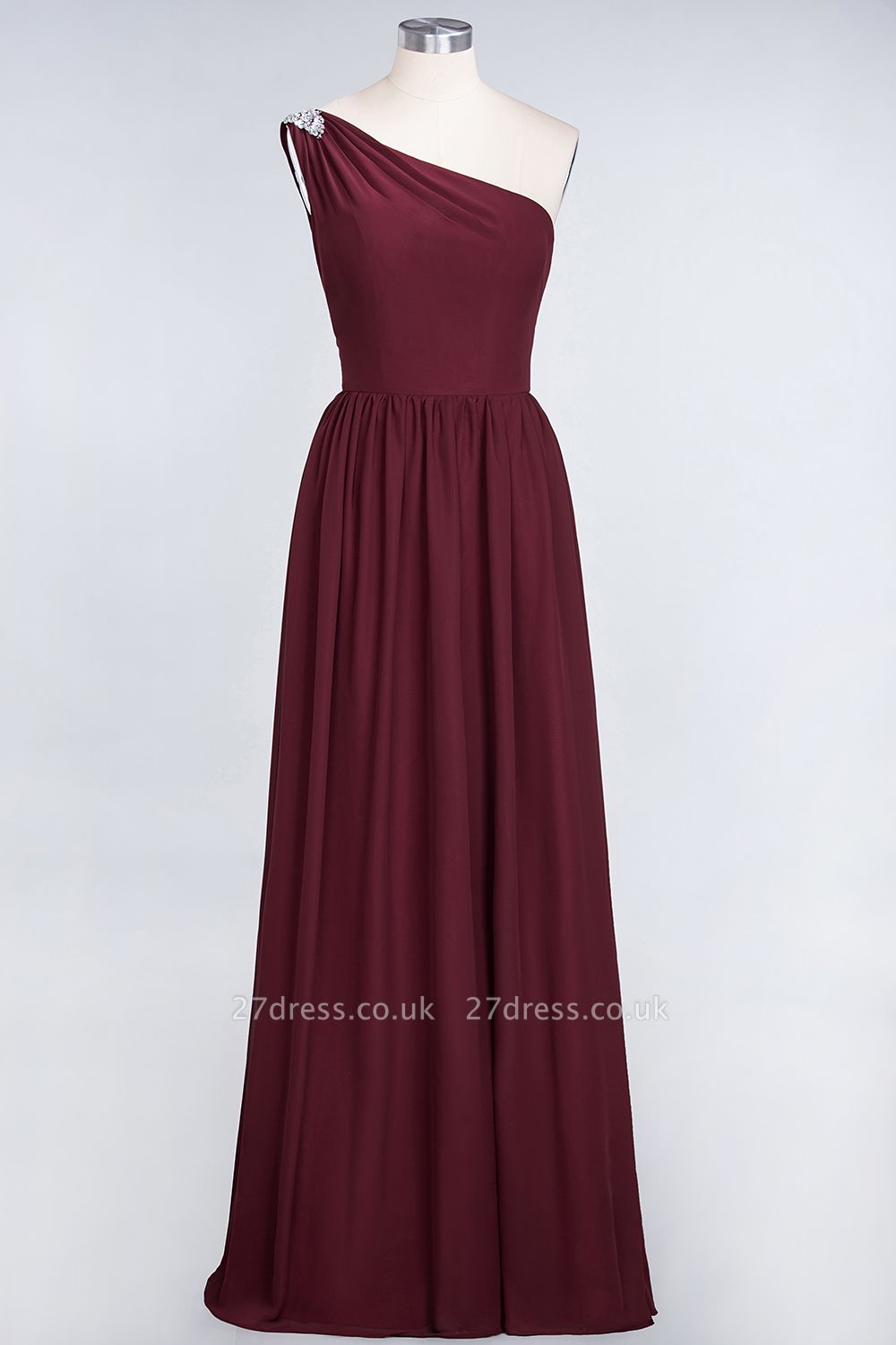 Sexy A-line Flowy One-Shoulder Sleeveless Ruffles Floor-Length Bridesmaid Dress UK UK with Beadings