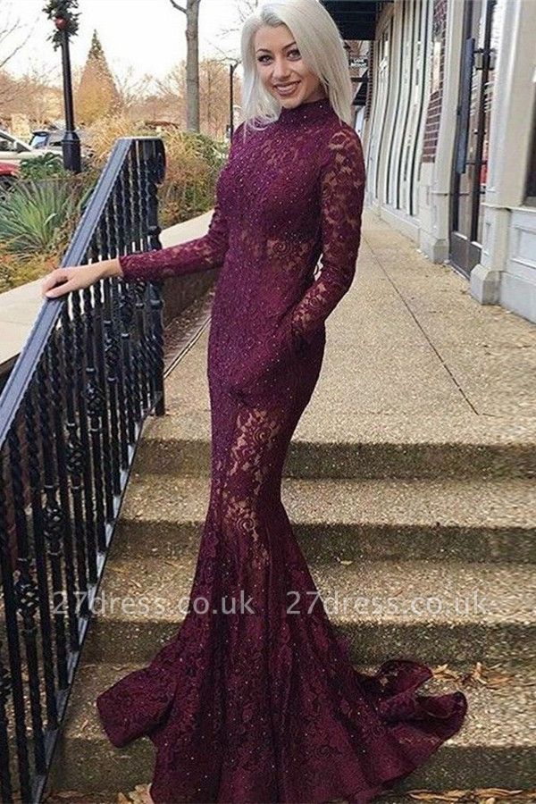 Long sleeve high neck prom sale dress