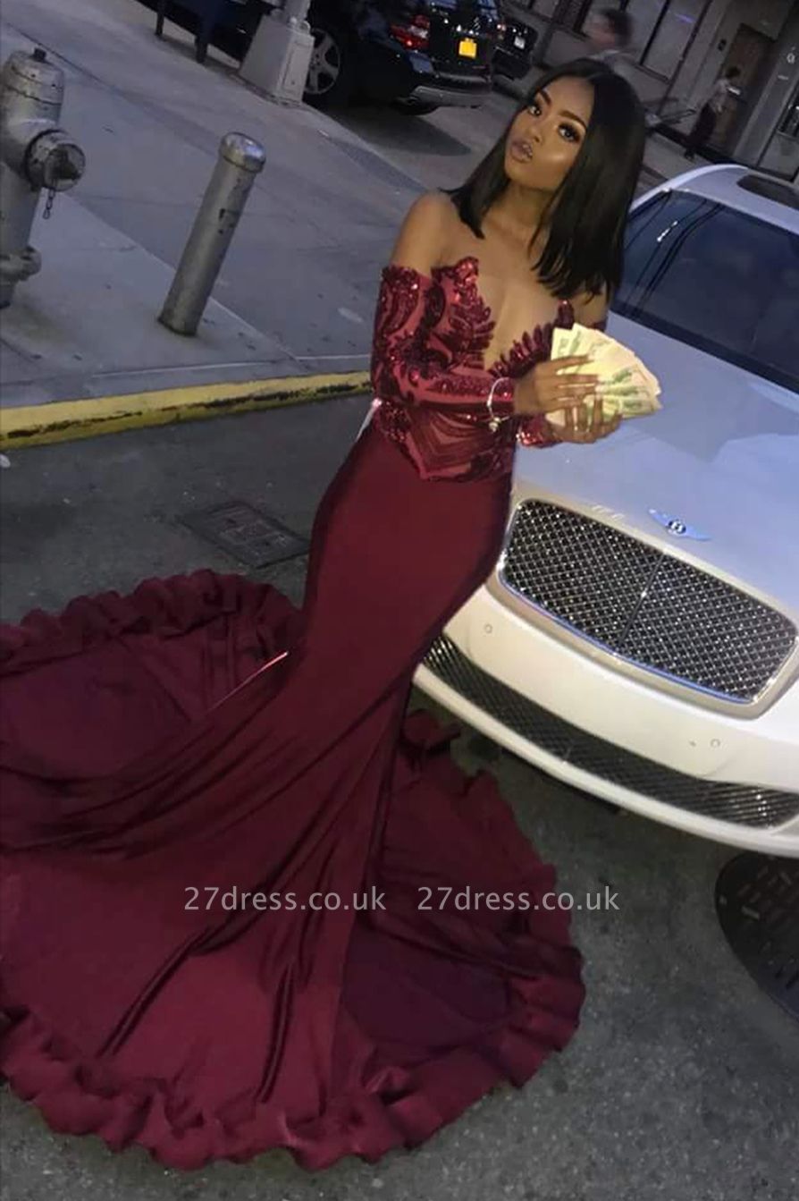 Long sleeve shop burgundy prom dresses