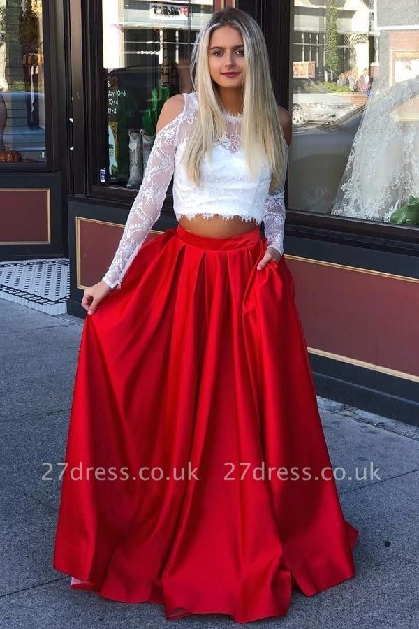 Sexy Jewel Sheer Lace Appliques Prom Dress UKes UK Two Piece Longsleeves Evening Dress UKes UK