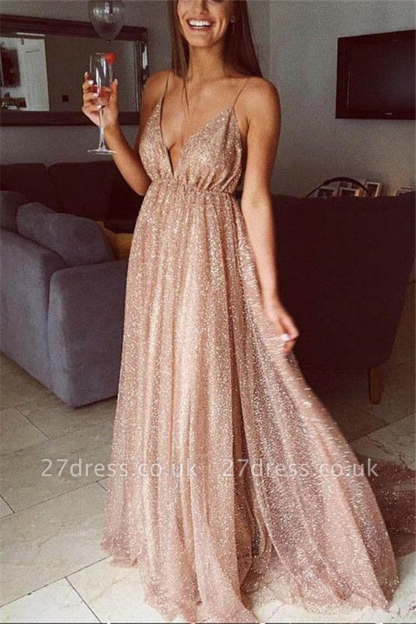 Squins Spaghetti-Strap Prom Dress UKes UK Backless Sleeveless Evening Dress UKes UK