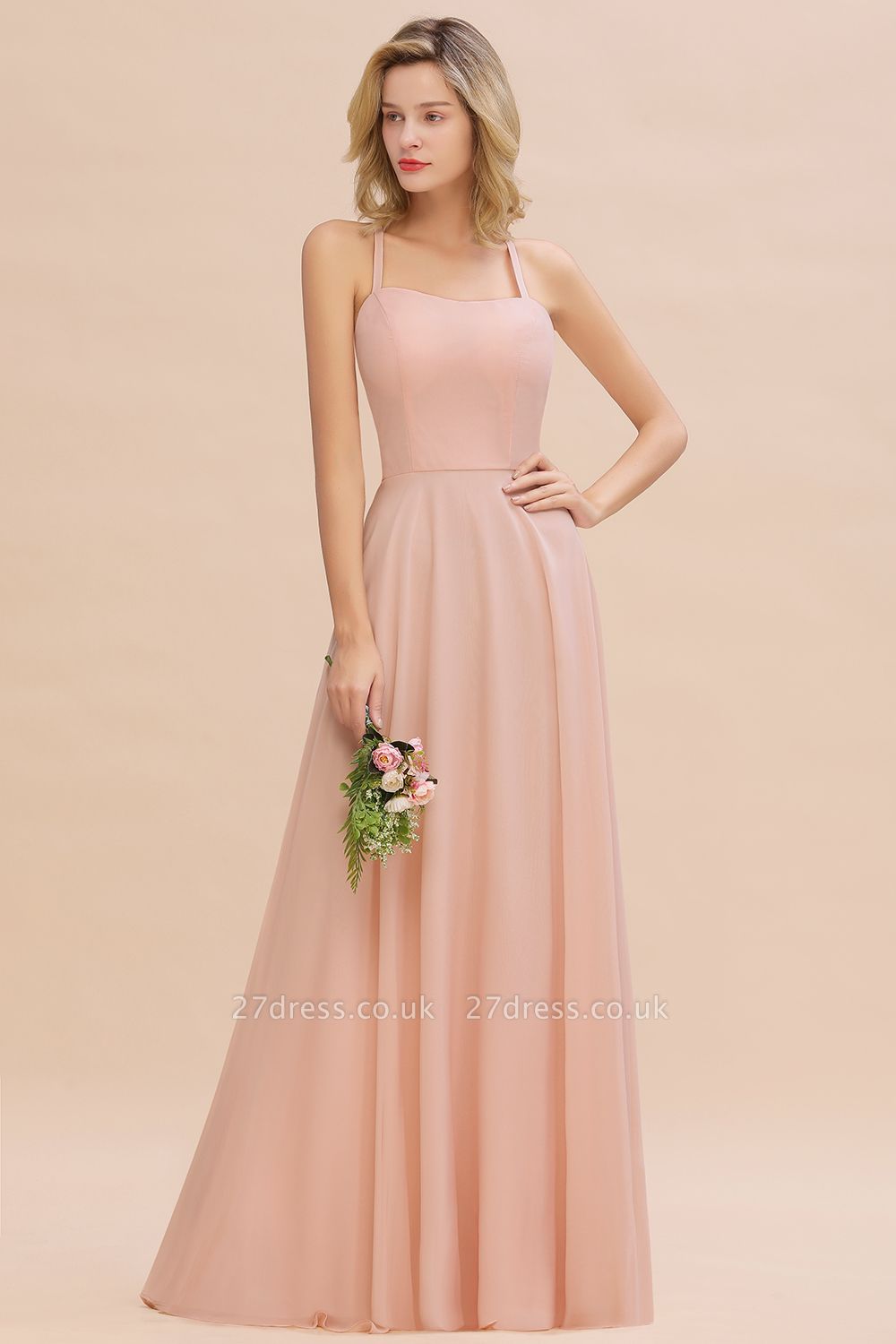 Sleeveless Chiffon Long Bridesmaid Dresses with Straps