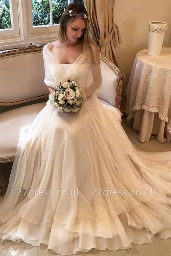 Elegant Applique Tiered Elegant Wedding Dresses UK Sheer Longsleeves Backless Floral Bridal Gowns