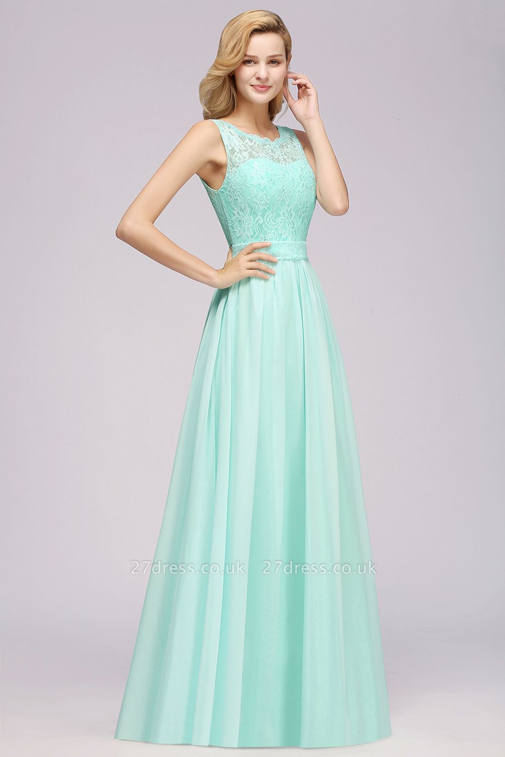 Chic Scoop Neck Lace Chiffon Bridesmaid Dresses