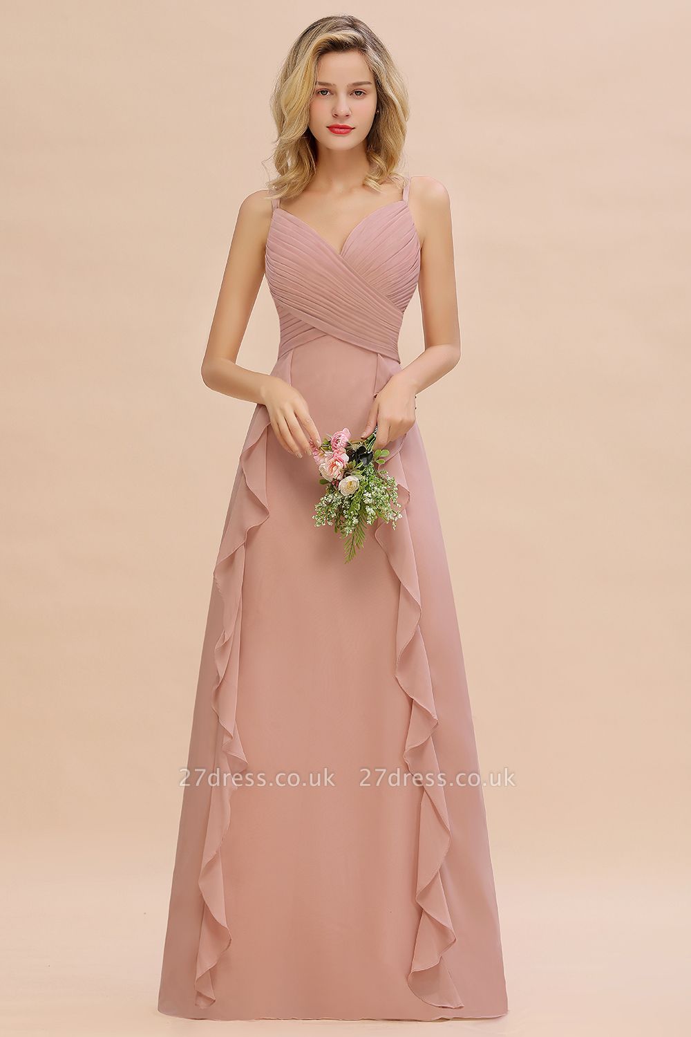 Elegant Ruched Chiffon Dusty Pink Bridesmaid Dress