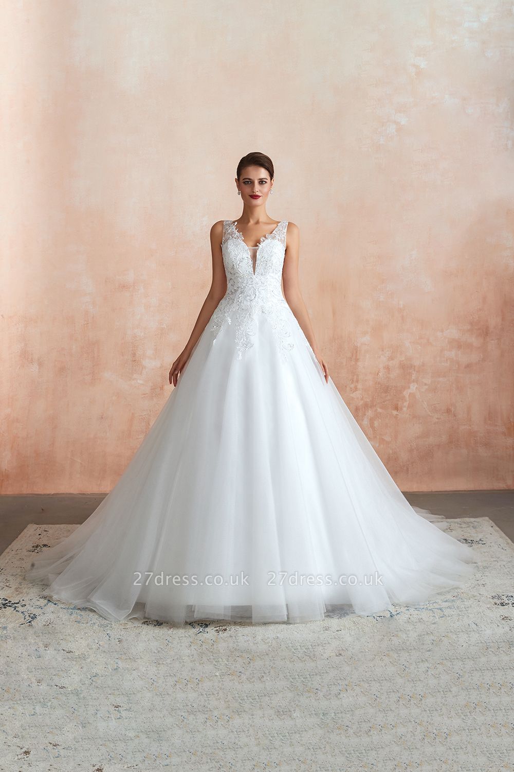 V-neck Ball Gown Wedding Dress Simple Aline Bridal Dress