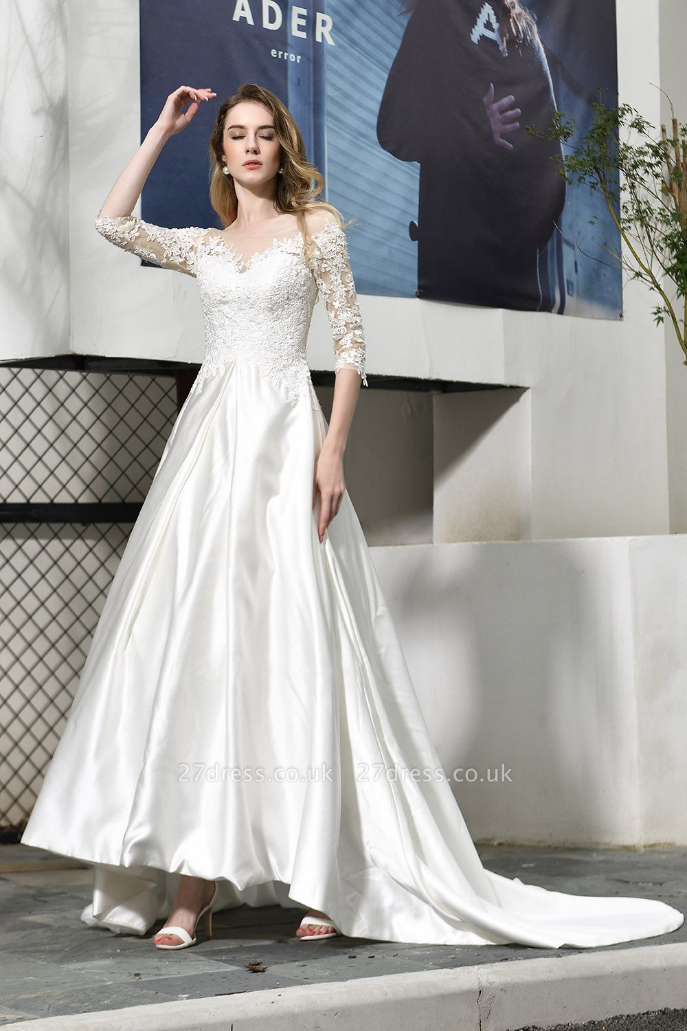 Elegant  Long Sleeves Satin Wedding Dress  with Sweep Train