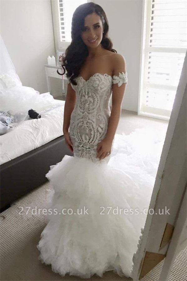 Off the shoulder Sexy Mermaid Wedding Dress Long Train With