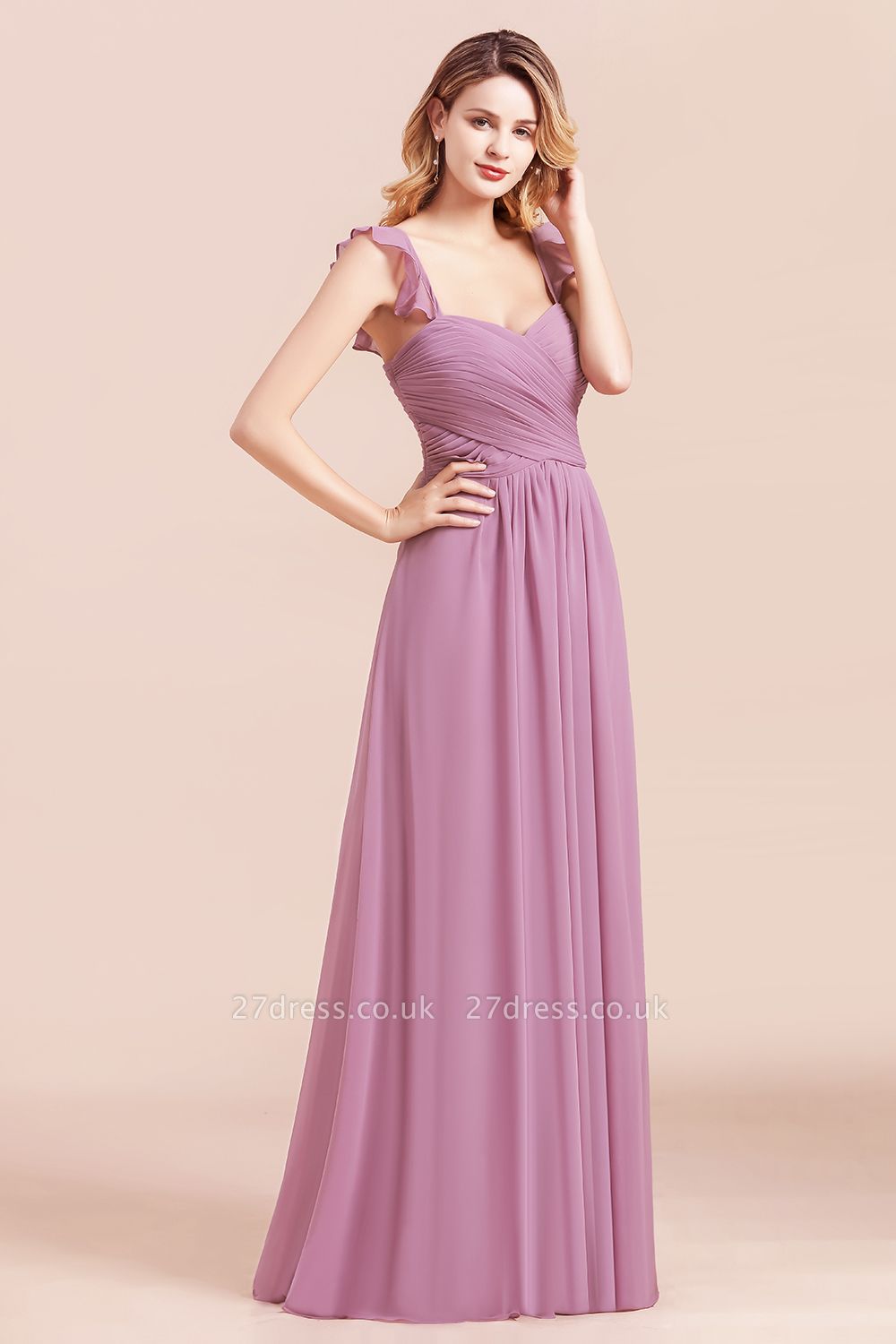 Sweetheart Wisteria Ruched Chiffon Bridesmaid Dresses with Straps