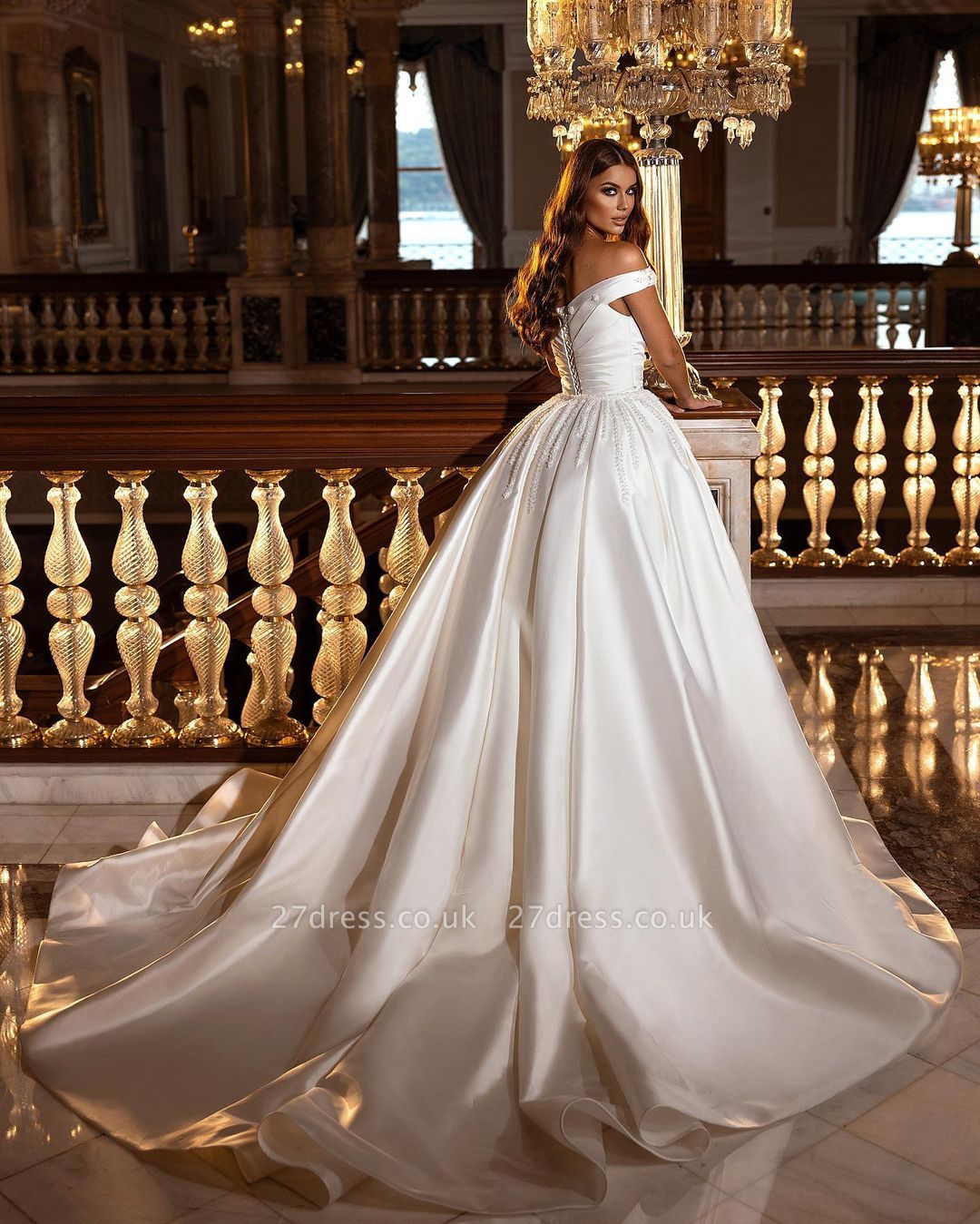 Off the Shoulder White Satin Mermaid Wedding Gown with Detachable