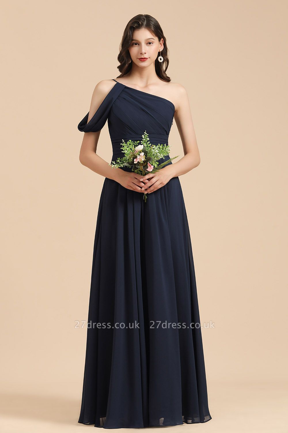 Navy Blue Plus Size Bridesmaid Dresses One-Shoulder Engagement Robe Birthday Gift for Women