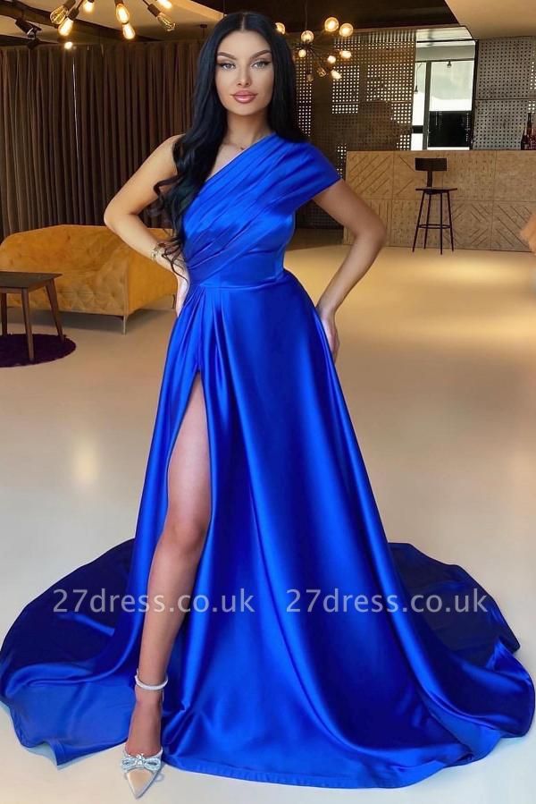 Stunning Royal Blue Ruched Satin Long Evening Dress