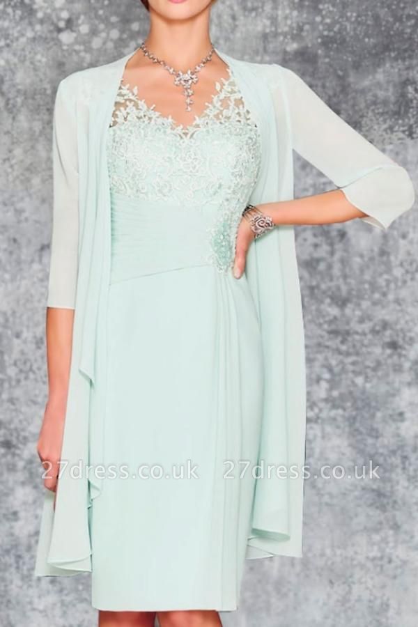 Elegant 2 Piece Chiffon Mother of the Bride Dress with Lace Appliques