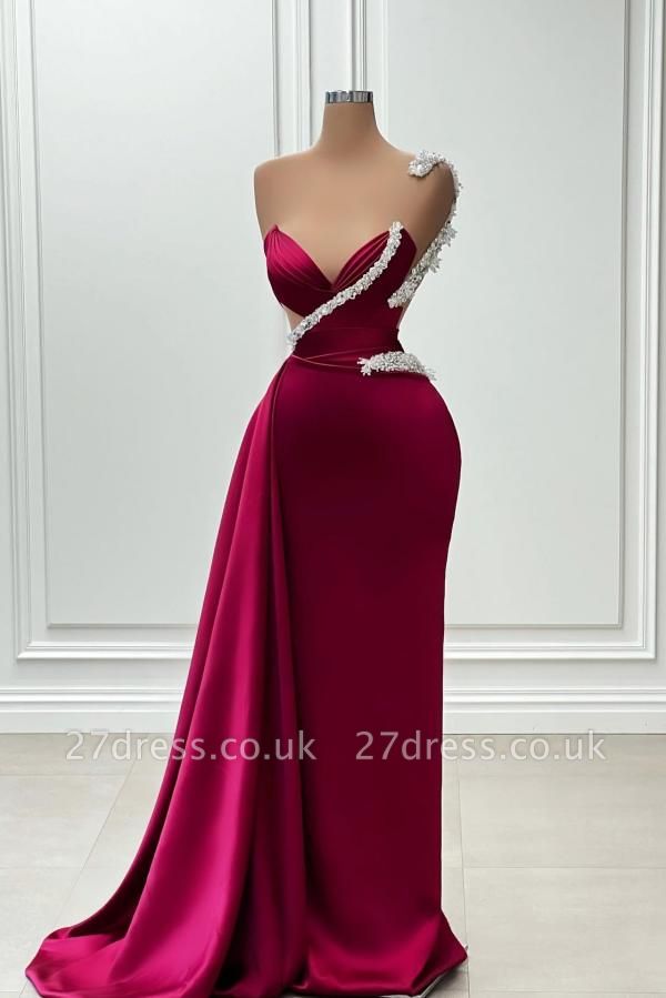 Charming Burgundy Trumpet Evening Dress Ruched Glitter Satin Bodycon Prom Dress