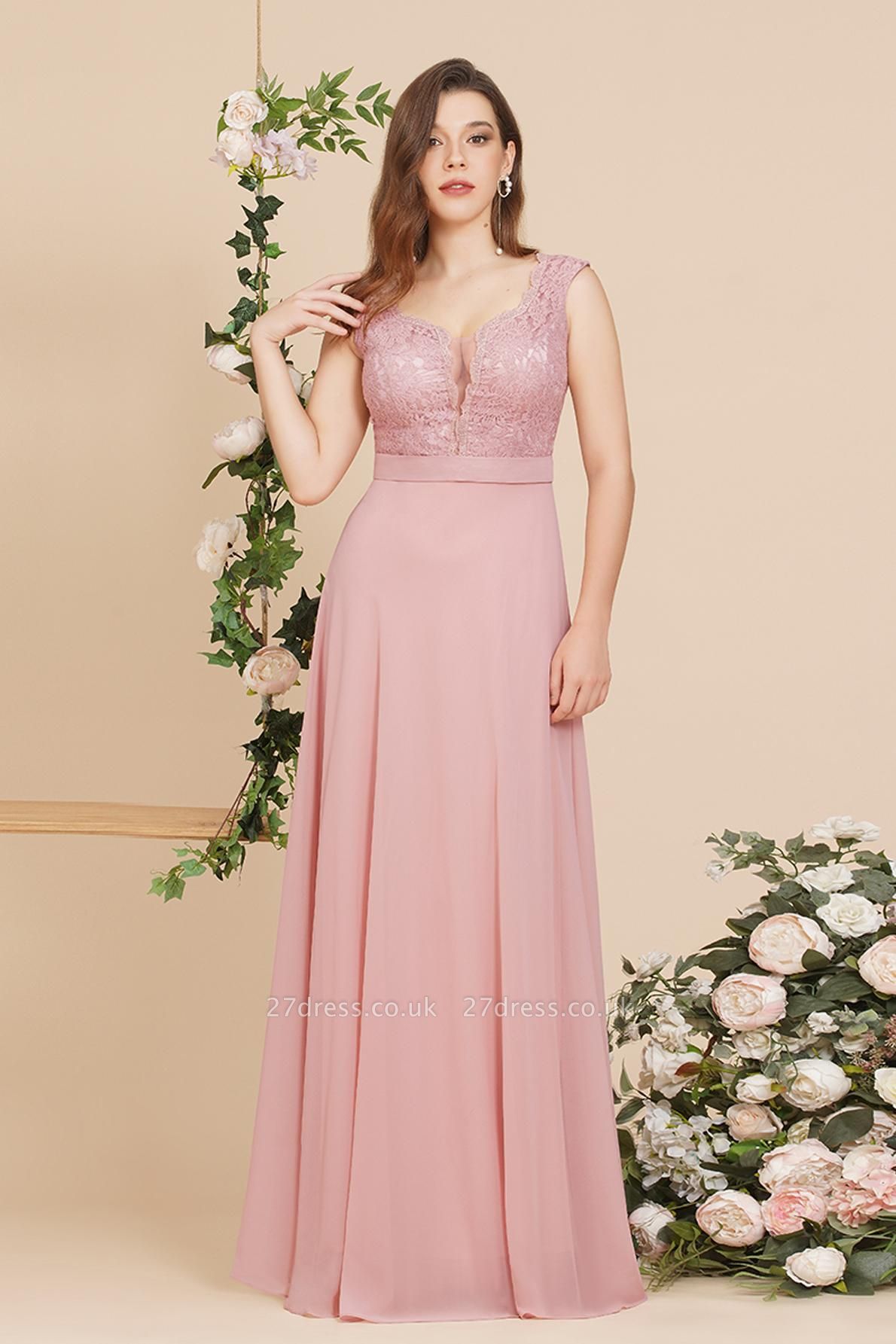 Elegant Sleeveless Dusty Pink Long Bridesmaid Dress Floral Lace Aline Wedding Guest Dress