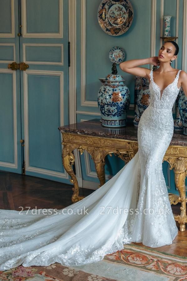 Elegant Sleeveless Mermaid Appliques Lace Bridal Gown