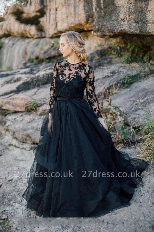 Black lace long sleeve wedding dress hotsell