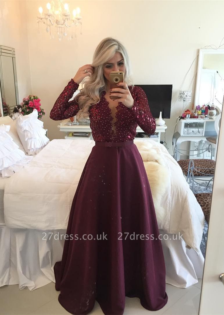 Gorgeous Long Sleeve Beadins Appliques Prom Dress UKes UK Long