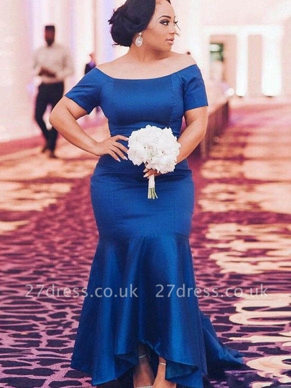 Chic Blue Plus Size Wedding Party Dresses | Cheap Mermaid Satin Bridesmaid Dresses UK