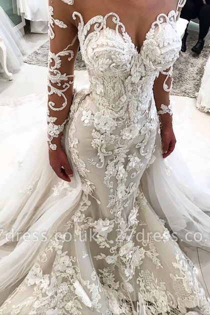 Delicate Lace Appliques  Sexy Mermaid Wedding Dress | Long Sleeve Bridal Gown BA9786