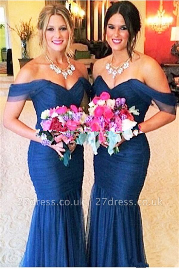 Elegant Off-shoulder Mermaid Bridesmaid Dress UK Floor-length With Tulle