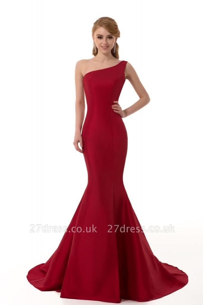 Elegant Burgundy One Shoulder Mermaid Prom Dress UK With Train