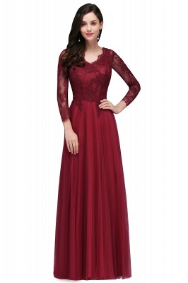 V-Neck Long-Sleeves Burgundy Floor-Length A-line Prom Dress UKes UK_1