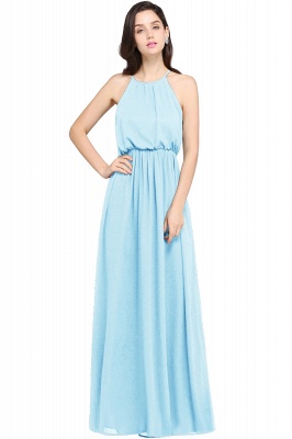 Halter Ruffle Chiffon Bridesmaid Dress Floor Length Wedding Guest Dress_5