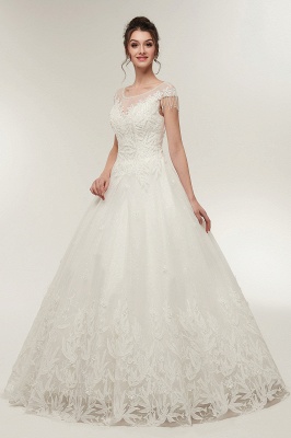 Cap Sleeves Scoop Tulle Lace Wedding Dress Aline Floor Length Crystals Bridal Dress_5