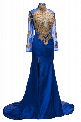 SAL | Mermaid Long Sleeves Front Split Appliques Prom Dresses_5