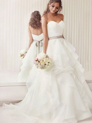 Organza A-Line Ruffles Sleeveless  Sweetheart Ribbon Wedding Dresses UK_1