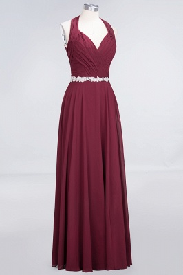 A-Line Chiffon Halter V-Neck Sleeveless Ruffle Long Bridesmaid Dress UK with Appliques Sashes_3