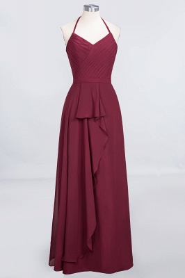 A-Line Chiffon Halter V-Neck Sleeveless Long Bridesmaid Dress UK with Ruffle_1