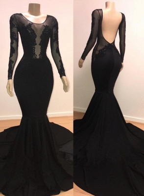 Speical Scoop with Sleeves Backless Appliques Tulle Elegant Mermaid Prom Dress UKes UK UK_1