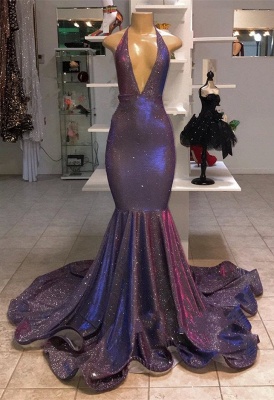 Elegant Alluring Deep V-neck Sleeveless Prom Dress UKes UK UK | Halter Memaiad Sequins Evening Dress UKes UK_2