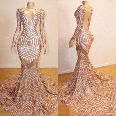 Elegant Trumpt Long Sleeves V-neck Sequined Sweep Train Prom Dress UKes UK UK_2