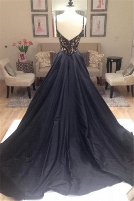 Black Lace Elegant V-Neck Sleeveless Prom Dress UKes UK Open Back Evening Dress UKes UK with Beads_8