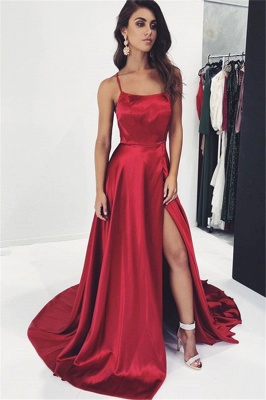 Elegant Trendy Burgundy Maroon Spaghetti-Straps Side-Split A-Line Prom Dress UK UK_1