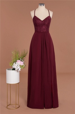 Exquisite Burgindy V-Neck Lace Side Split Long Bridesmaid Dresses_9