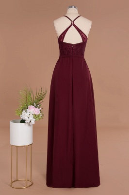 Exquisite Burgindy V-Neck Lace Side Split Long Bridesmaid Dresses_10