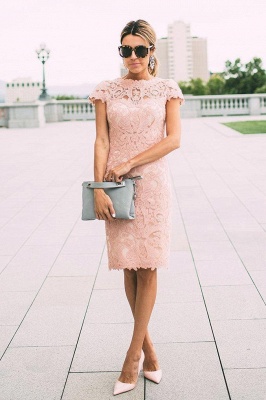 Modest Lace Short Mother of the Bride Dress Cap Sleeve Knee-length Casual Formal Dress