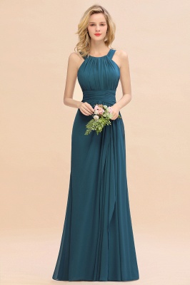 Elegant Halter Ruched Chiffon Bridesmaid Dress Floor Length Wedding Guest Dress_3