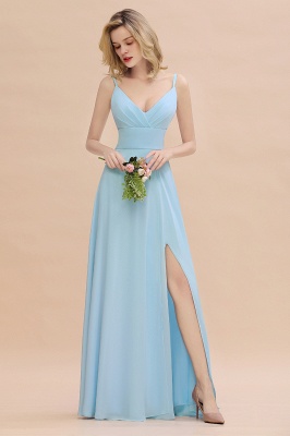 V-Neck A-line Bridesmaid Dress Straps Chiffon Long Wedding Party Dress with Side Split