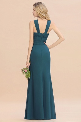 Elegant Halter Ruched Chiffon Bridesmaid Dress Floor Length Wedding Guest Dress_7