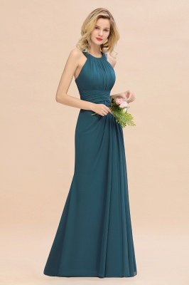 Elegant Halter Ruched Chiffon Bridesmaid Dress Floor Length Wedding Guest Dress_10