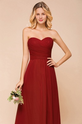 Sweetheart Chiffon Rust Bridesmaid Dress Strapless Long Wedding Party Dress_9