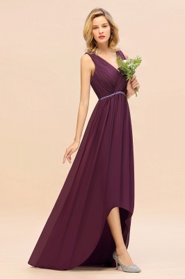 Elegant Grape Hi-Lo Chiffon Bridesmaid Dress with Beadings Sash_7